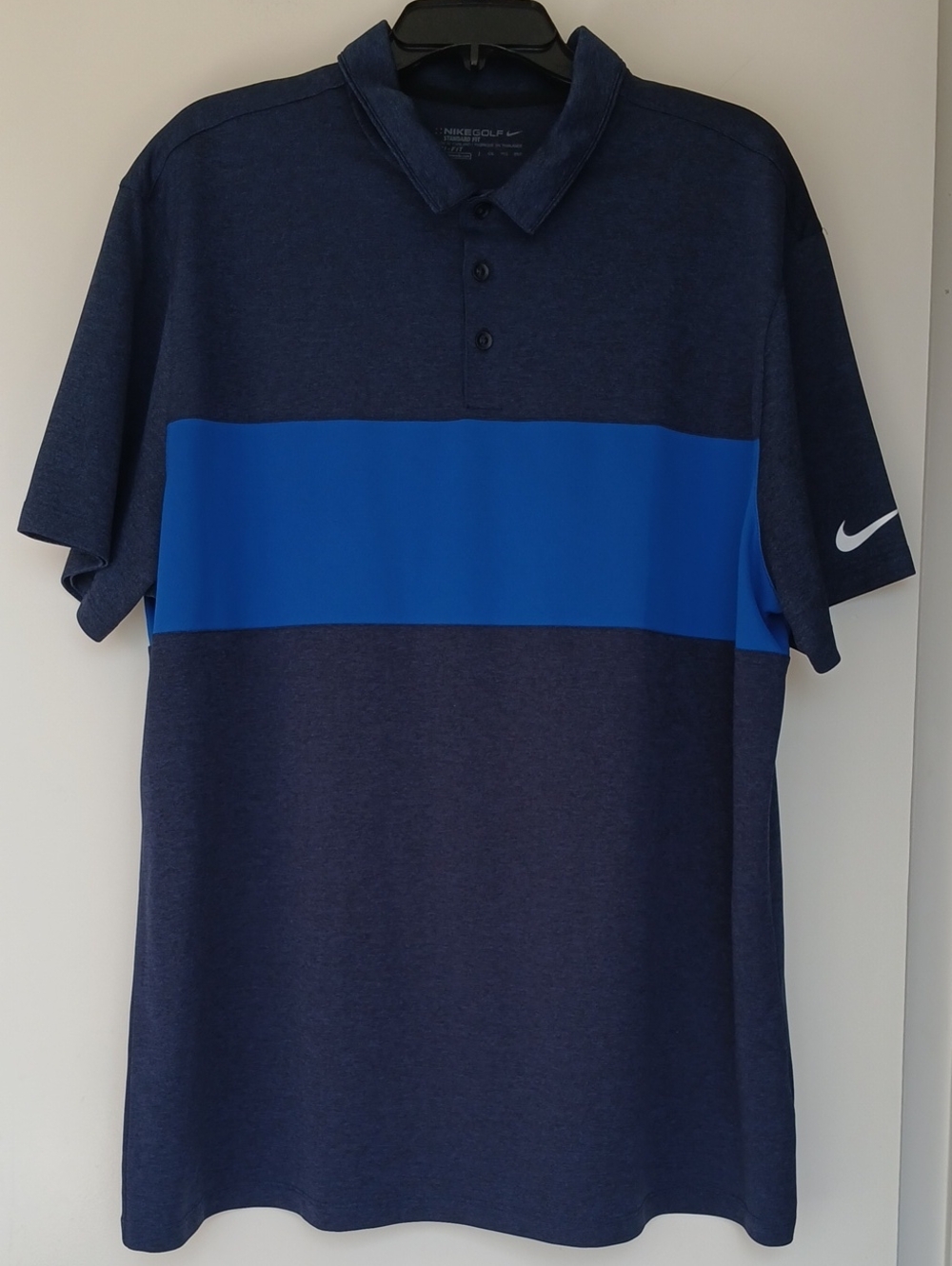 Nike Golf Shirt Mens XXL Blue Colorblock Dri Fit Standard Fit Polo Short Sleeve